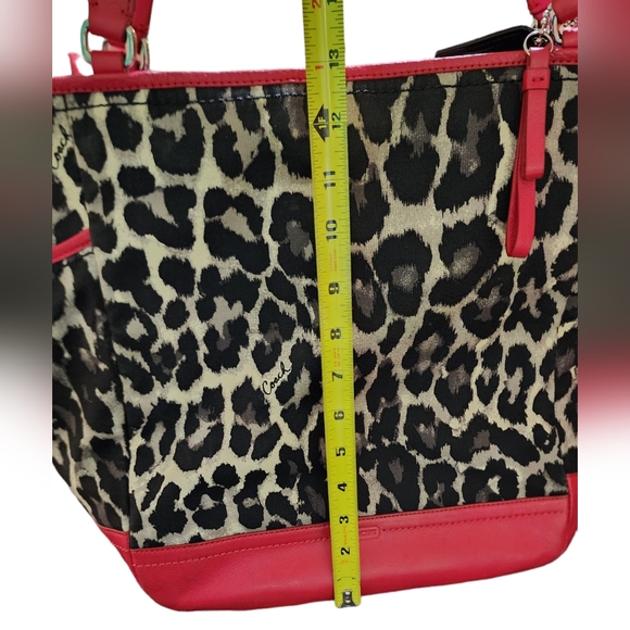 Coach Ocelot Red Leather Black Leopard Print Tote Handbag F25178 - Picture 6 of 15